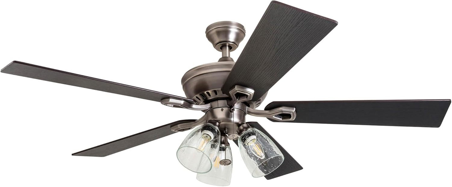 Glenmont, 52 Inch Farmhouse LED Ceiling Fan with Light, Pull Chain, Three Mounting Options, Dual Finish Blades, Reversible Motor - 50388-01 (Pewter)