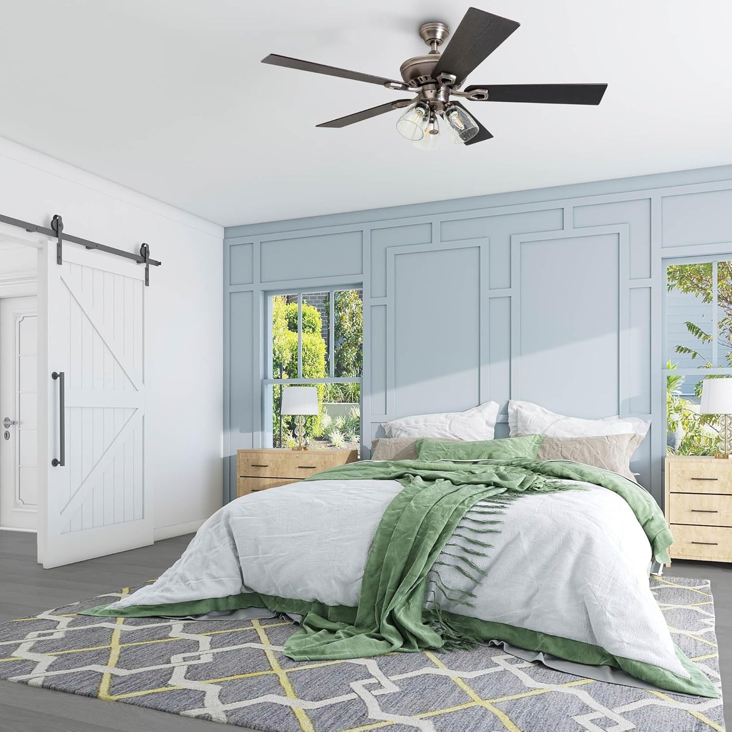 Glenmont, 52 Inch Farmhouse LED Ceiling Fan with Light, Pull Chain, Three Mounting Options, Dual Finish Blades, Reversible Motor - 50388-01 (Pewter)