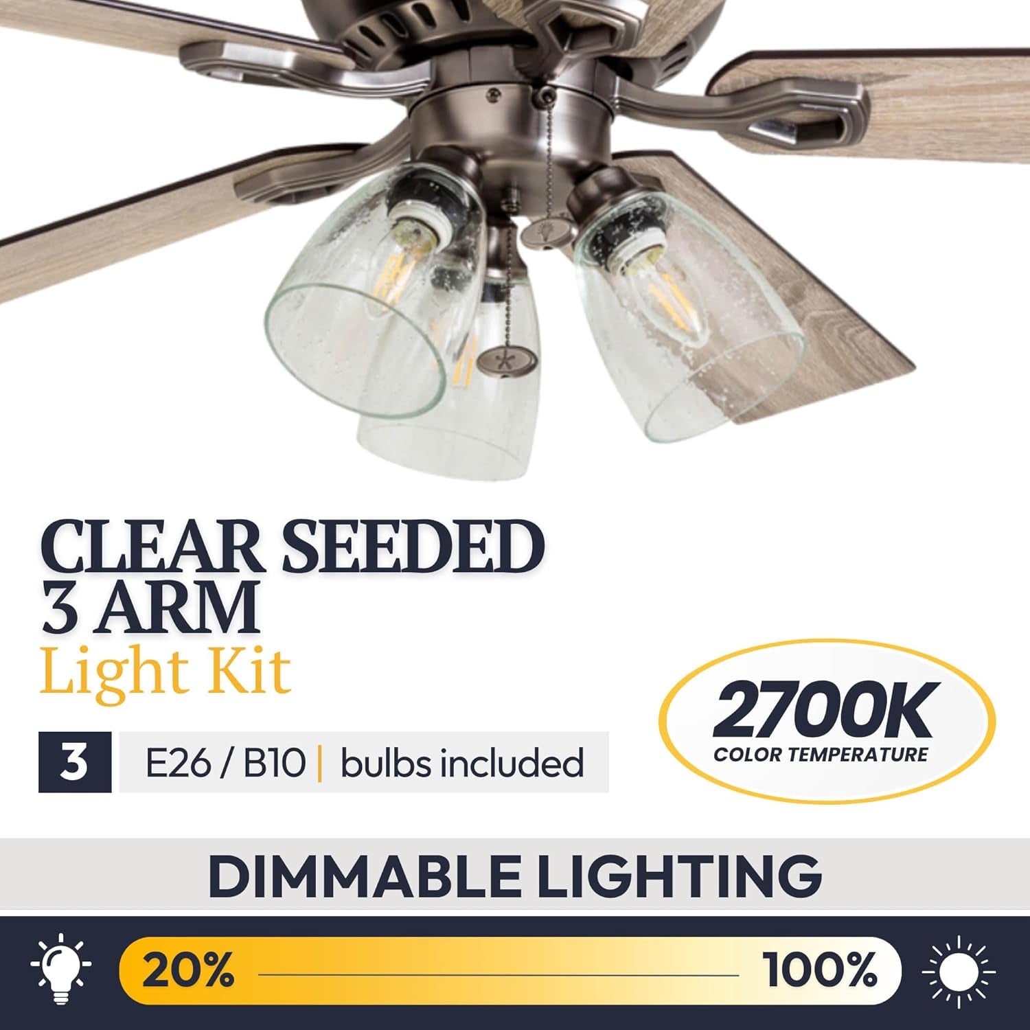 Glenmont, 52 Inch Farmhouse LED Ceiling Fan with Light, Pull Chain, Three Mounting Options, Dual Finish Blades, Reversible Motor - 50388-01 (Pewter)
