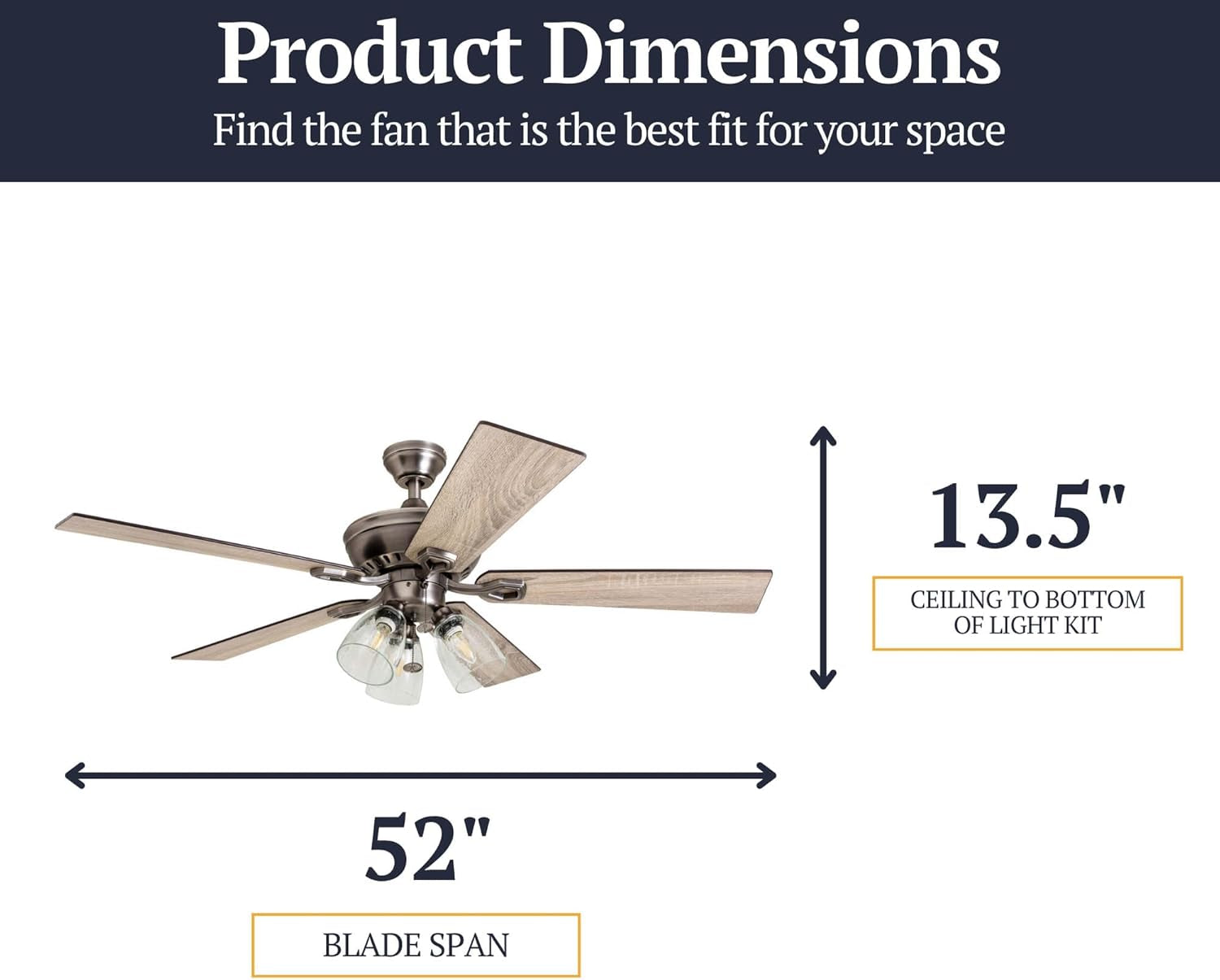 Glenmont, 52 Inch Farmhouse LED Ceiling Fan with Light, Pull Chain, Three Mounting Options, Dual Finish Blades, Reversible Motor - 50388-01 (Pewter)