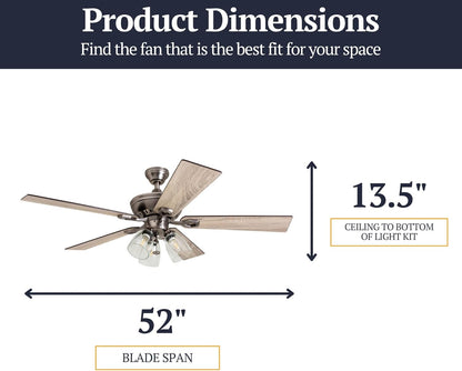 Glenmont, 52 Inch Farmhouse LED Ceiling Fan with Light, Pull Chain, Three Mounting Options, Dual Finish Blades, Reversible Motor - 50388-01 (Pewter)