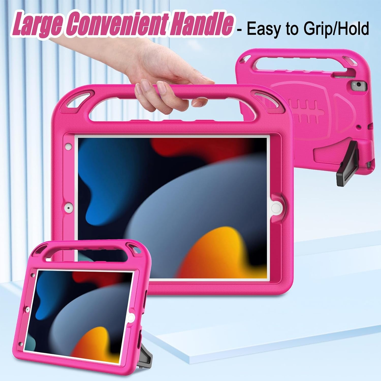 Ipad 10.2 Case 9Th/8Th/7Th Generation(2021/2020/2019), Ipad 10.2 Case for Kids, with Built-In Screen Protector, Shockproof Light Weight Handle Stand Kids Case for Ipad 9/8/7 Gen 10.2-Inch, Pink