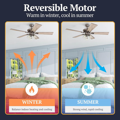 Glenmont, 52 Inch Farmhouse LED Ceiling Fan with Light, Pull Chain, Three Mounting Options, Dual Finish Blades, Reversible Motor - 50388-01 (Pewter)