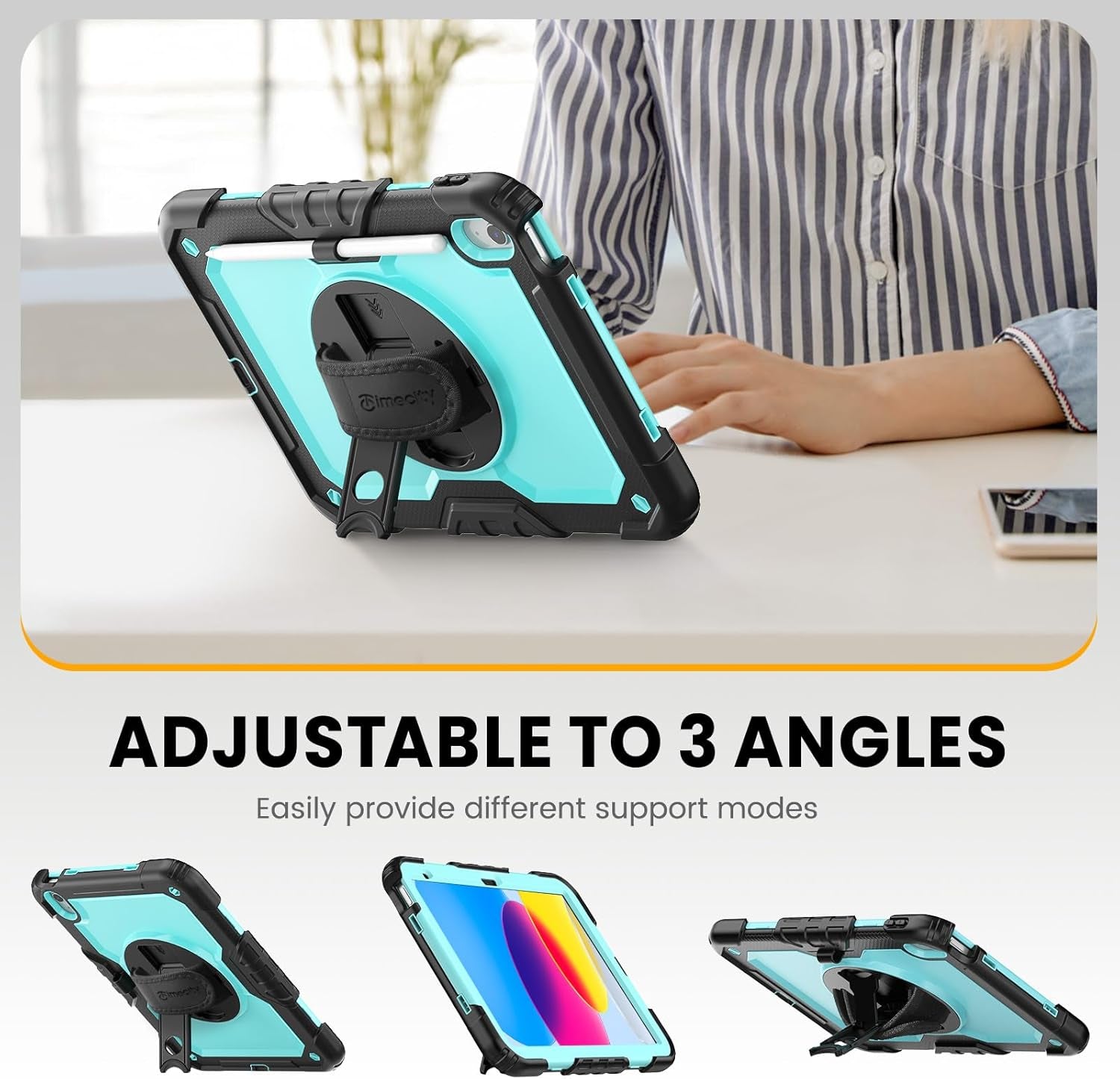 for Ipad (A16) 11Th/ 10Th Generation Case 11''/ 10.9 Inch (2025/2022) - Heavy Duty Protective Cover with Screen Protector, Stand, Shoulder Strap & Pencil Holder | Kids-Friendly - Light Blue