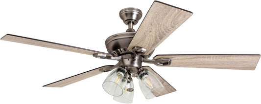 Glenmont, 52 Inch Farmhouse LED Ceiling Fan with Light, Pull Chain, Three Mounting Options, Dual Finish Blades, Reversible Motor - 50388-01 (Pewter)