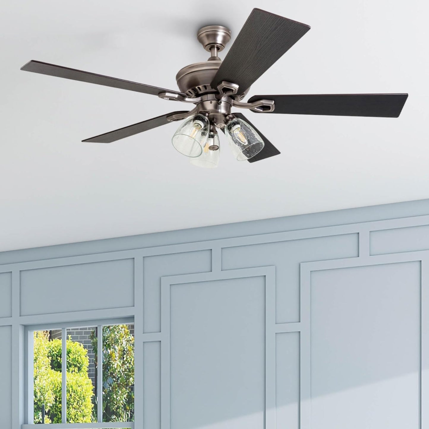Glenmont, 52 Inch Farmhouse LED Ceiling Fan with Light, Pull Chain, Three Mounting Options, Dual Finish Blades, Reversible Motor - 50388-01 (Pewter)