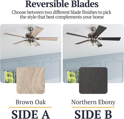 Glenmont, 52 Inch Farmhouse LED Ceiling Fan with Light, Pull Chain, Three Mounting Options, Dual Finish Blades, Reversible Motor - 50388-01 (Pewter)