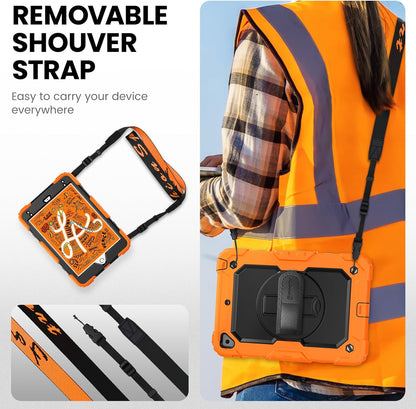 for Ipad Mini 5Th/4Th Generation Case 7.9'', for Ipad Mini 5/ Mini 4, Heavy Duty with Screen Protector, Kickstand Hand/Shoulder Strap Pencil Holder- Orange