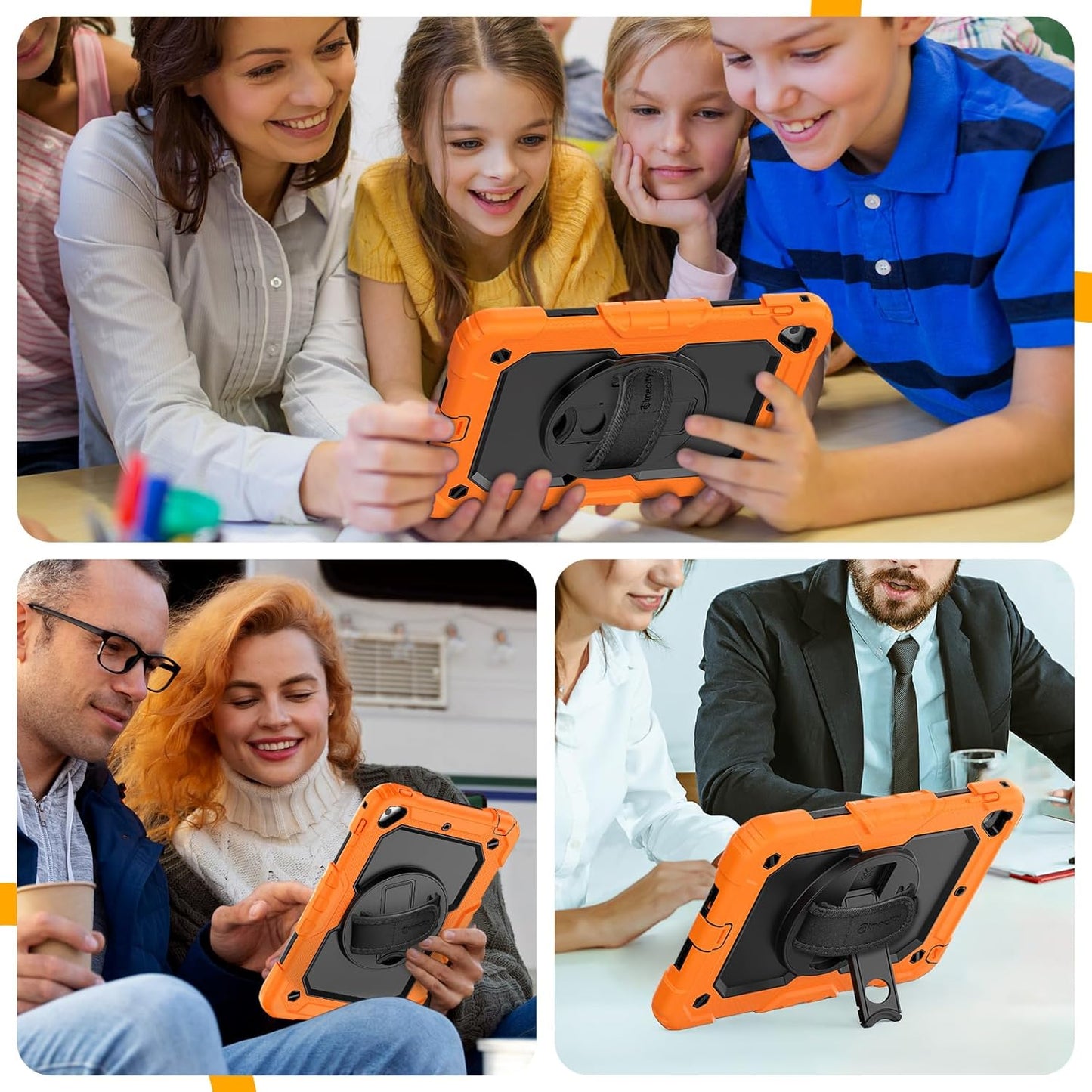 for Ipad Mini 5Th/4Th Generation Case 7.9'', for Ipad Mini 5/ Mini 4, Heavy Duty with Screen Protector, Kickstand Hand/Shoulder Strap Pencil Holder- Orange