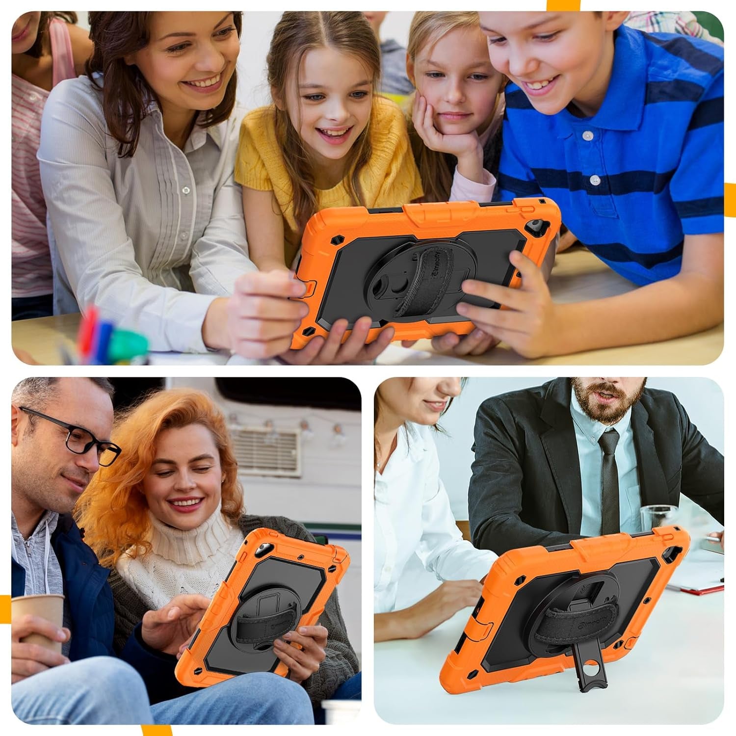 for Ipad Mini 5Th/4Th Generation Case 7.9'', for Ipad Mini 5/ Mini 4, Heavy Duty with Screen Protector, Kickstand Hand/Shoulder Strap Pencil Holder- Orange