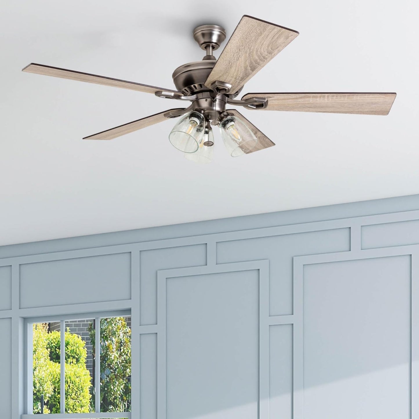 Glenmont, 52 Inch Farmhouse LED Ceiling Fan with Light, Pull Chain, Three Mounting Options, Dual Finish Blades, Reversible Motor - 50388-01 (Pewter)